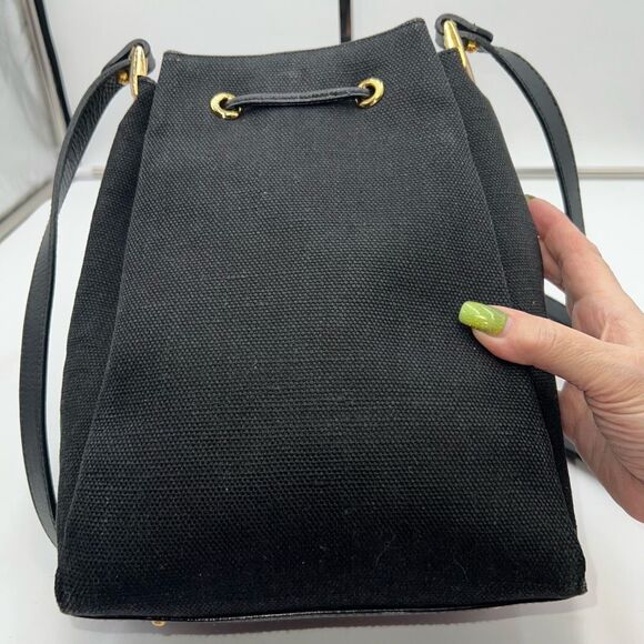 Prima by Phillippe Vintage Black Canvas and Leather Pull String Bucket Bag - Picture 5 of 10